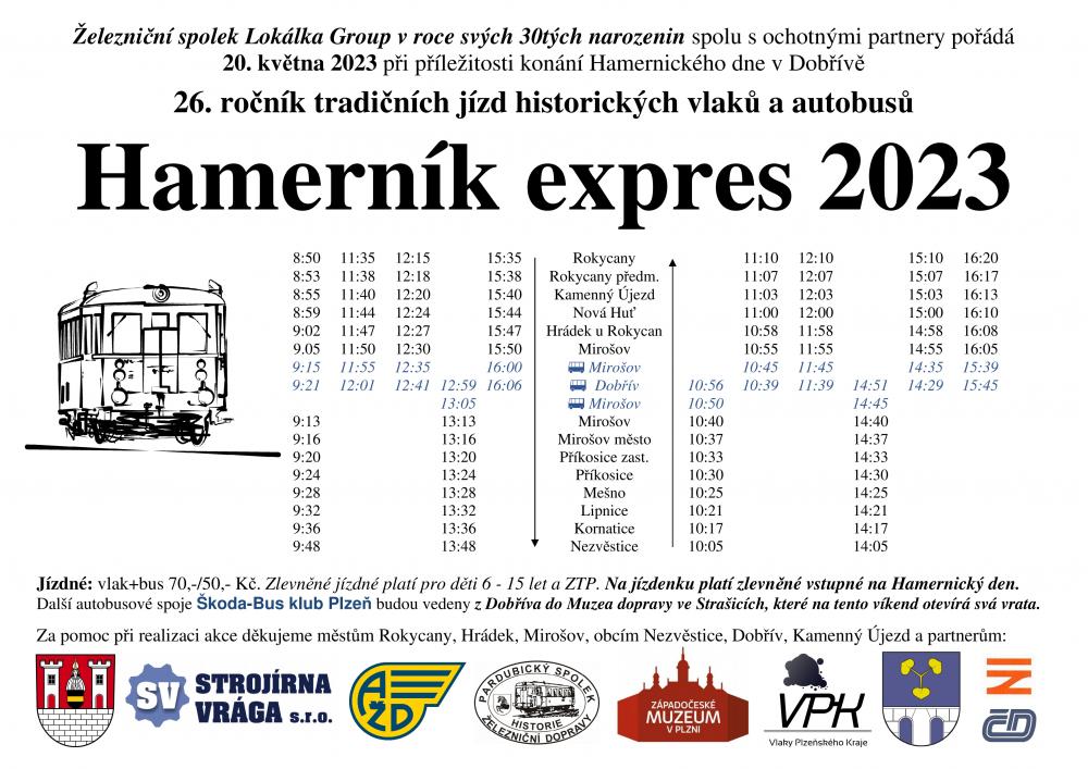 jízdní řád Hamerník expresu 2023, zdroj: město Rokycany