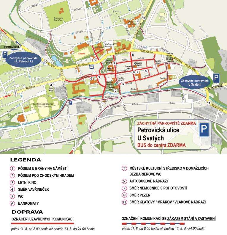 Orientační dopravní schéma Domažlic v době konání Chodských slavností 2023, zdroj: město Domažlice